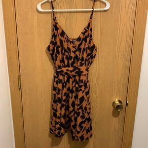 Shein mini spaghetti strap dress animal print with synched waist and tie